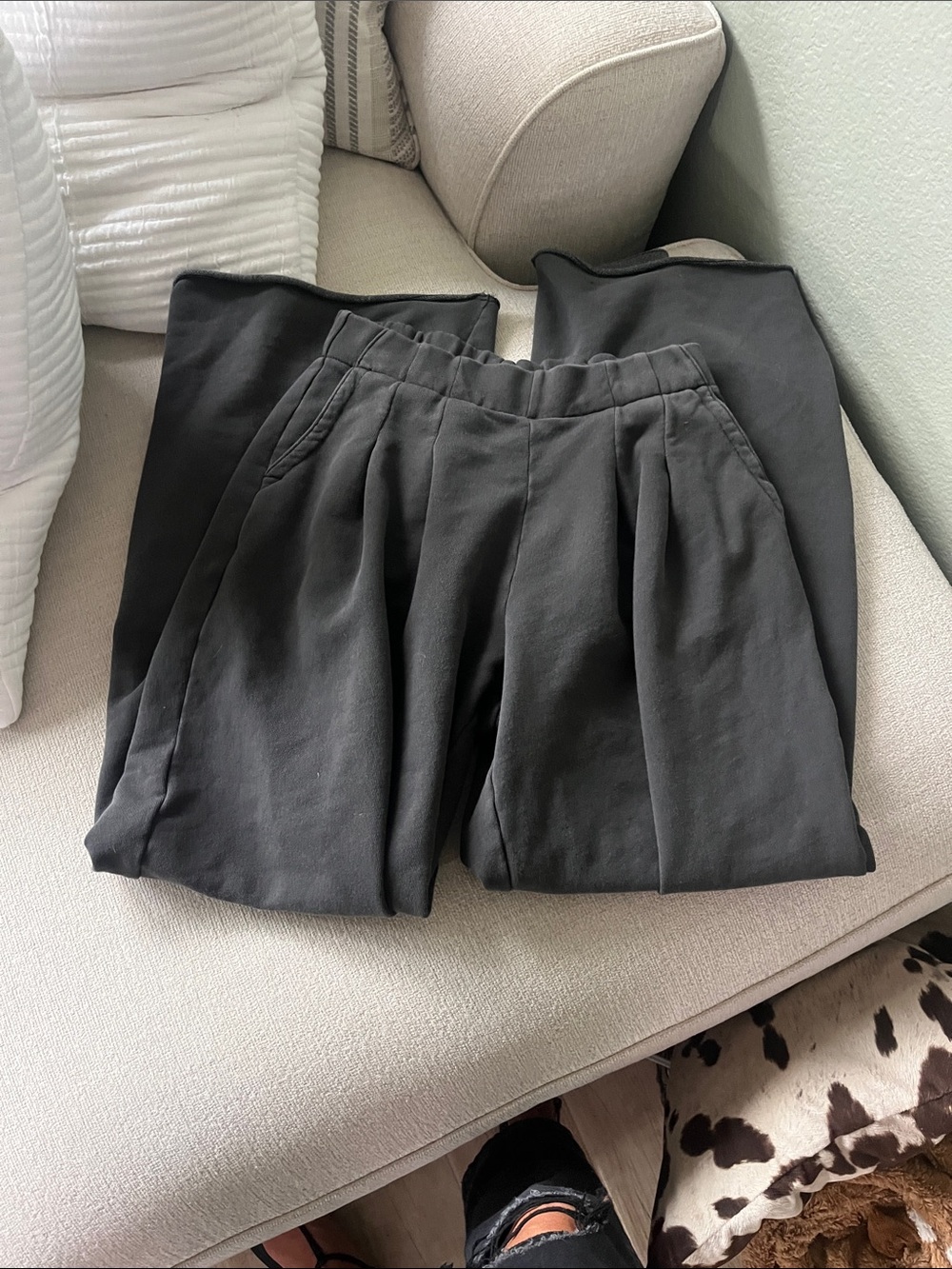 Aerie Charcoal Pleated Wide-Leg Trousers